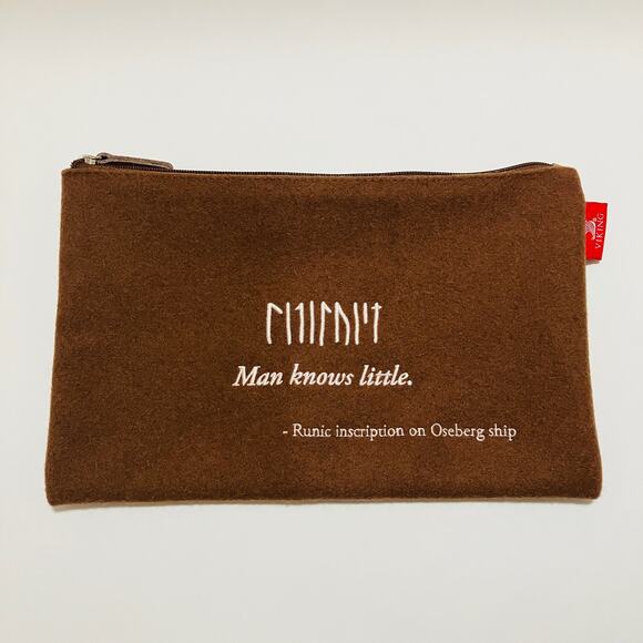 Viking Cruises Brown Travel Toiletry Bag Man Knows Little Runic Quote Wool Blend - Picture 1 of 4
